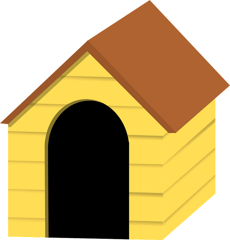 Yellow Doghouse with Brown Roof