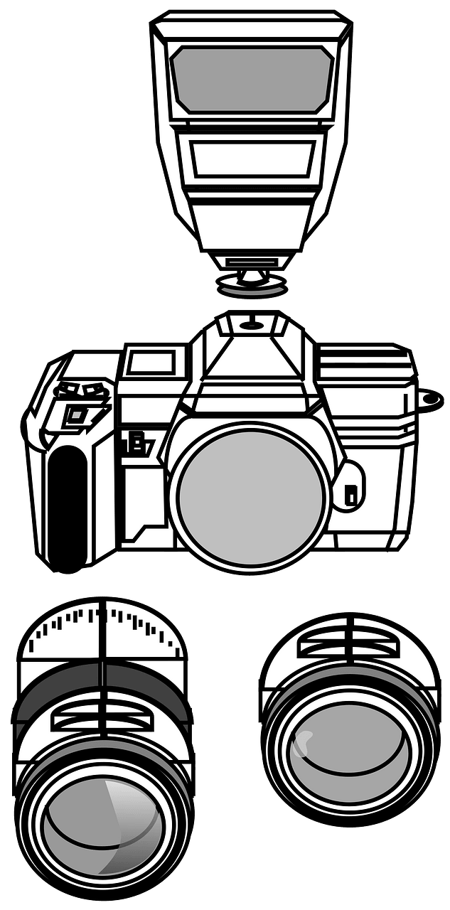 Professional Camera and Lens - Black and White