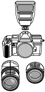 Professional Camera and Lens - Black and White