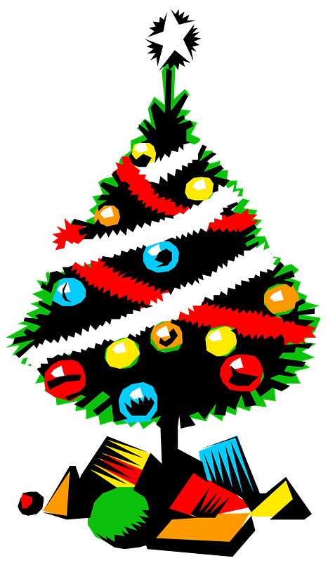 Pohon Natal dengan Ornamen dan Bintang