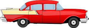 Red Chevrolet 55 with Yellow Fins