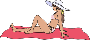 Beach Girl Sitting on a Red Towel - More Simplified
