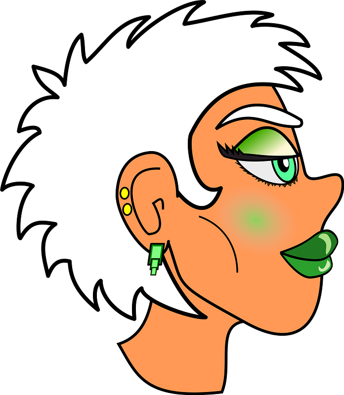 New Wave Girl - White Hair, Green Makeup, Medium skin tone