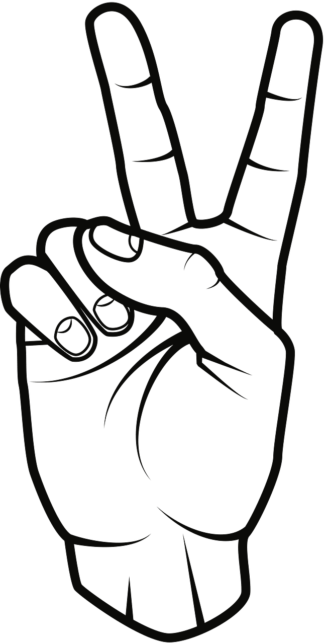 Hand Giving Peace Sign - Black and White