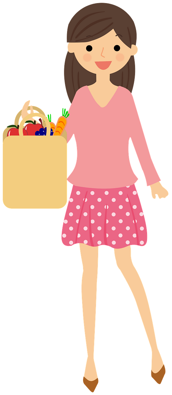 Girl Holding a Brown Bag Full of Fruits and Vegetables