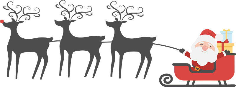 Santa and Sleigh with Reindeer in Silhouette