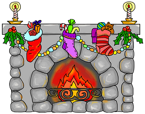 Fireplace with Stockings Hung and Christmas Decorations