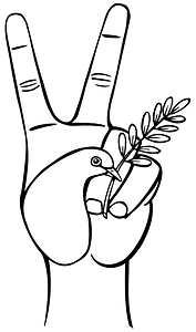 Hand with Peace Symbols - Black and White