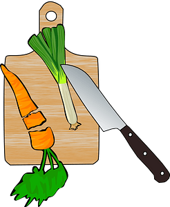 Cutting Board and Knife in Use