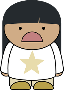 Black haired girl in a white shirt, mad face, front