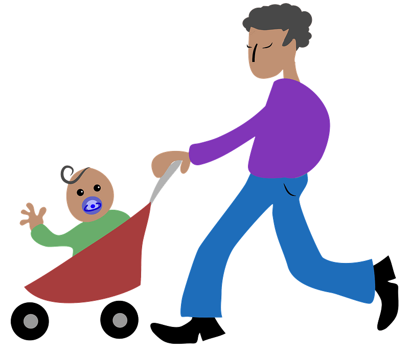 African Father and Son Stroller