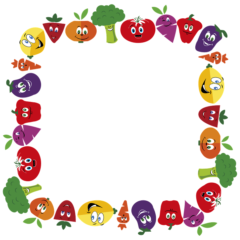 Anthropomorphic Fruits and Vegetables Frame Large - Square