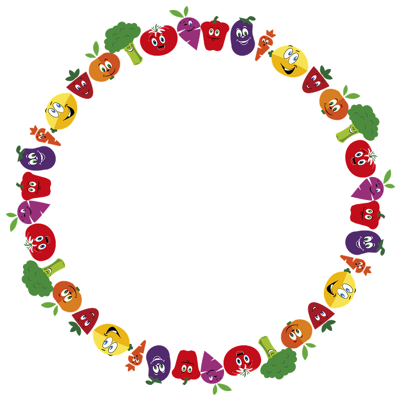 Anthropomorphic Fruits and Vegetables Frame - Circle