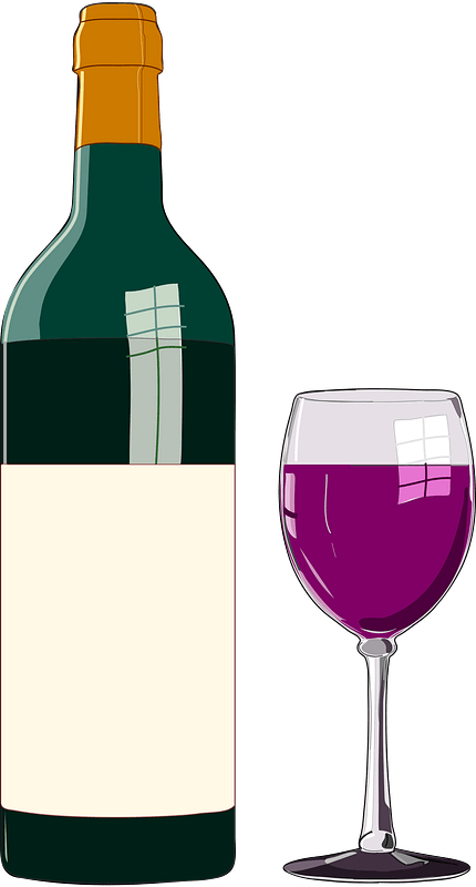 Wine bottle and wine glass