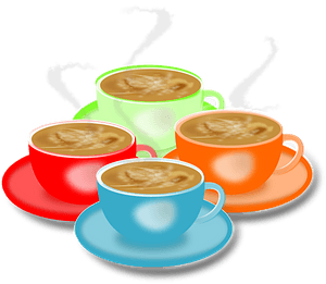 Brewlicious - Four Colored Cups Full of Coffee