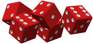 Five Red Dice with White Spots