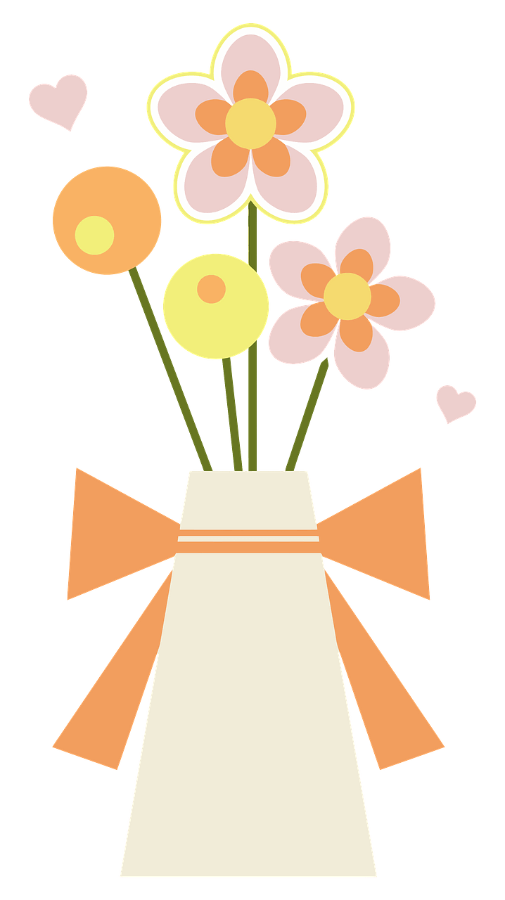 Flowers and Hearts in a Vase