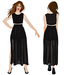 Front and Back View Woman in a Black Dress