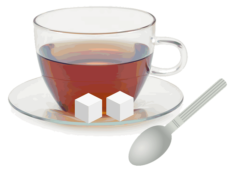 Glass Cup with Glass Saucer, Spoon and Sugar Cubes