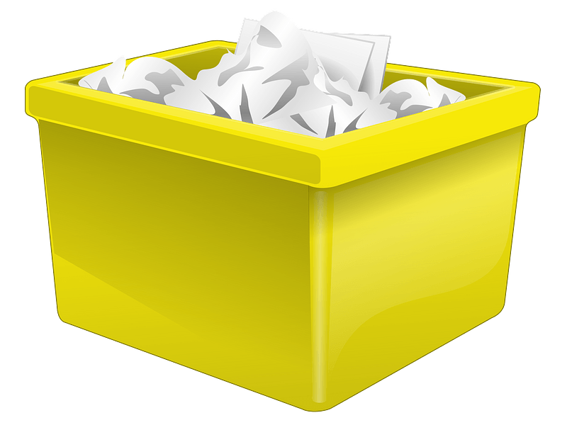 Yellow Plastic Box Filled with Paper