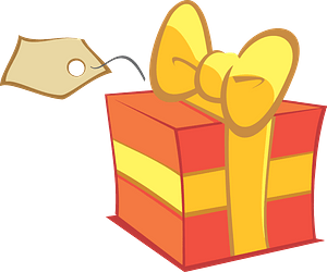 Present Wrapped with Red Paper and Yellow Ribbon