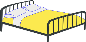 Iron Double Bed with Yellow Blankets
