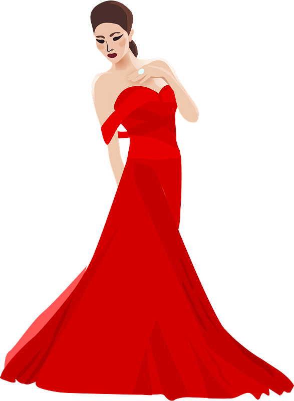 Woman in a Long Red Evening Gown