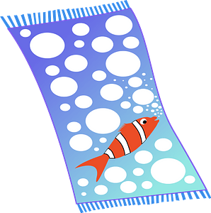 Towel Blue with White Bubbles and Red Fish with White Strips