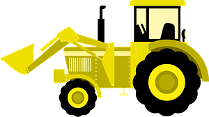 Yellow Tractor with a Loader Bucket