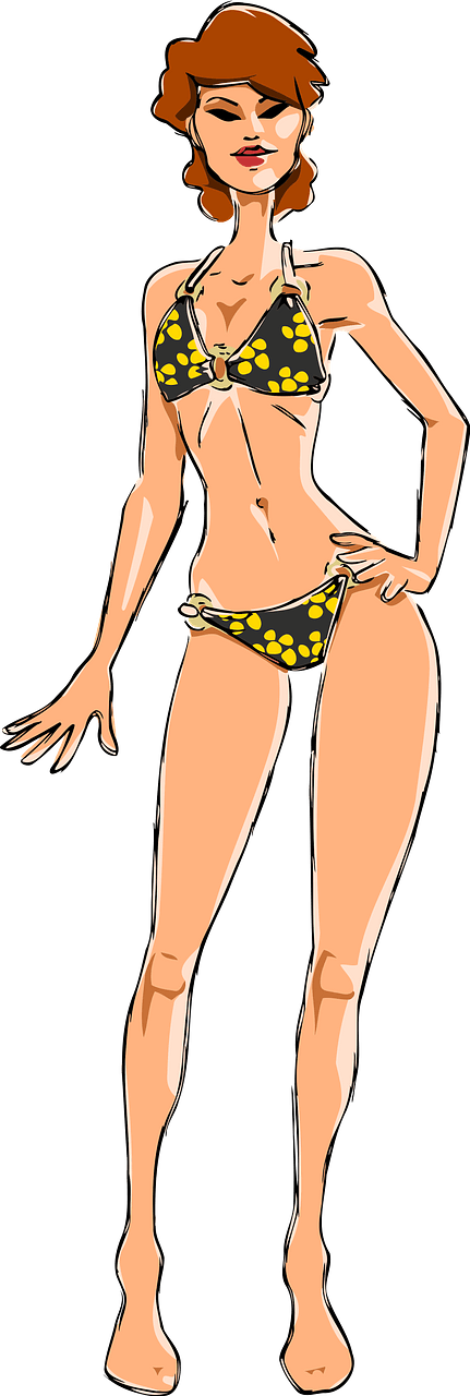 Red Haired Woman in a Black and Yellow Bikini