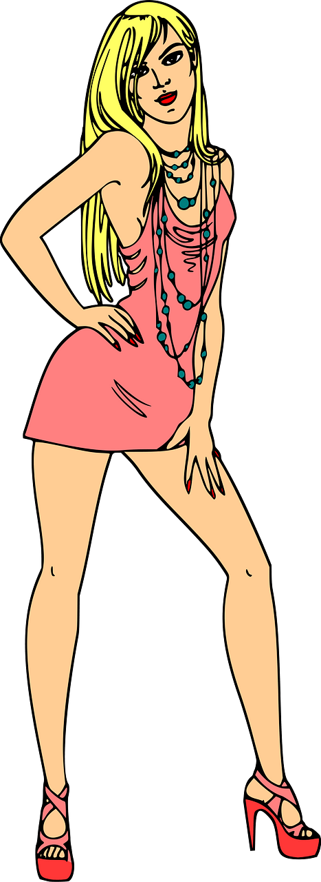 Light Skin, Blond Woman in Short Pink Dress