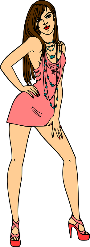 Light Skin, Brown Haired Woman in Short Pink Dress