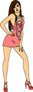 Light Skin, Brown Haired Woman in Short Pink Dress