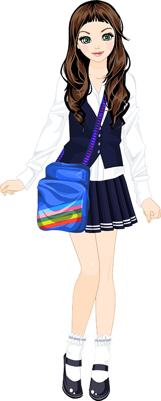 Young School Girl with a Blue School Bag