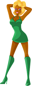 Young Lady Blonde Hair, Dark Skin, Plain Green Dress