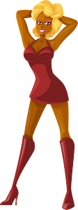 Young Lady Blonde Hair, Dark Skin, Plain Red Dress