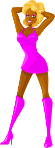 Young Lady Blonde Hair, Dark Skin, Plain Pink Dress