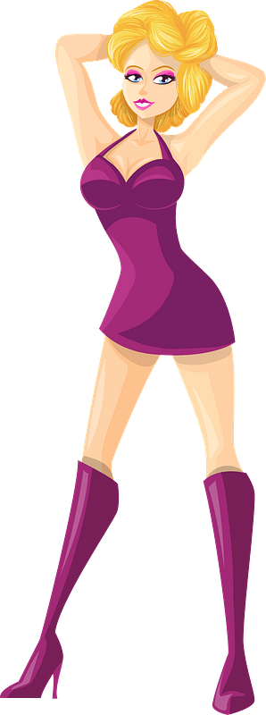 Young Lady Blonde Hair, Light Skin, Plain Purple Dress