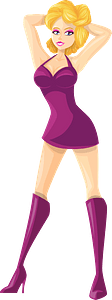 Young Lady Blonde Hair, Light Skin, Plain Purple Dress