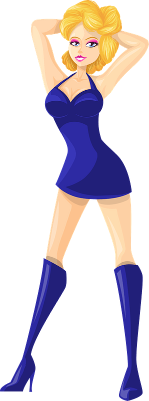 Young Lady Blonde Hair, Light Skin, Plain Blue Dress