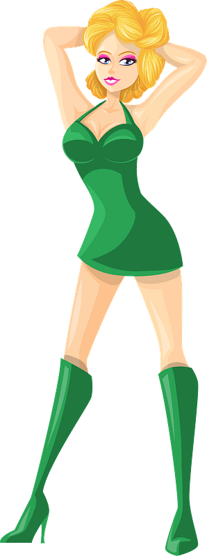 Young Lady Blonde Hair, Light Skin, Plain Green Dress
