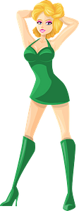 Young Lady Blonde Hair, Light Skin, Plain Green Dress