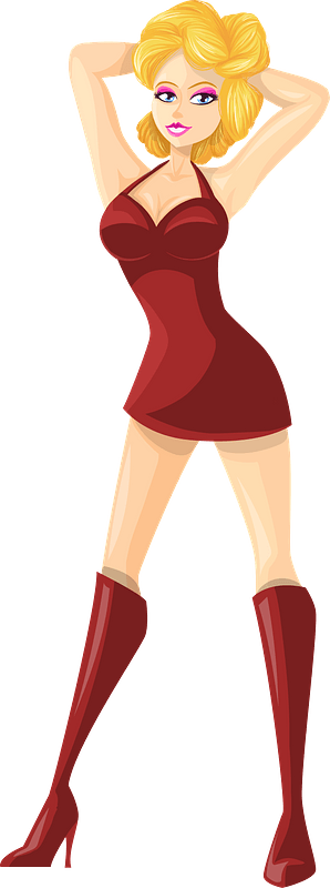 Young Lady Blonde Hair, Light Skin, Plain Red Dress