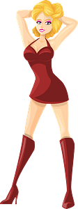 Young Lady Blonde Hair, Light Skin, Plain Red Dress