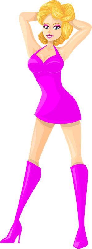 Young Lady Blonde Hair, Light Skin, Plain Pink Dress
