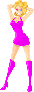 Young Lady Blonde Hair, Light Skin, Plain Pink Dress