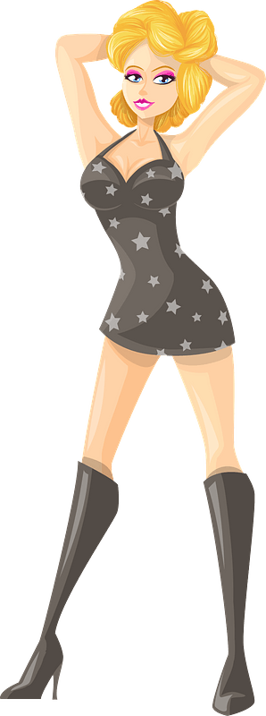 Young Lady Blonde Hair, Light Skin, Gray Dress with Star Pattern