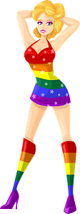 Young Lady Blonde Hair, Light Skin, Rainbow Dress with Star Pattern