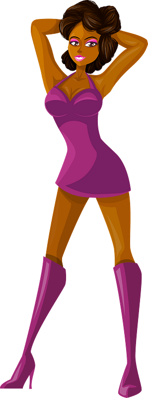 Young Lady Brown Hair, Dark Skin, Plain Purple Dress