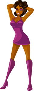 Young Lady Brown Hair, Dark Skin, Plain Purple Dress